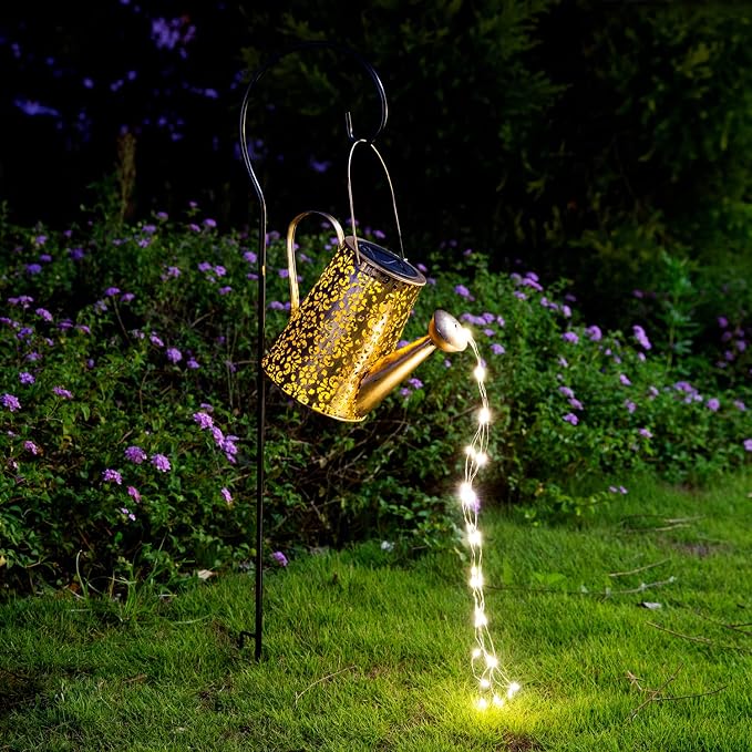 JIAJIAMEI Solar Watering Can Lights Flower Outdoor Garden Decor, Large Waterproof Cascading LED Hanging Solar Lights, Gifts for Mom Grandma Women Birthday Mother's Day - Yard Porch Patio Backyard