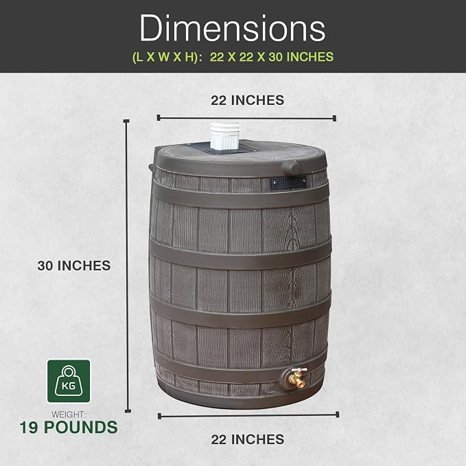 Good Ideas Rain Wizard 50 Gallon Plastic Outdoor Home Rain Barrel Water Storage Collector with Brass Spigot and Flat Back Design, Oak (4 Pack)
