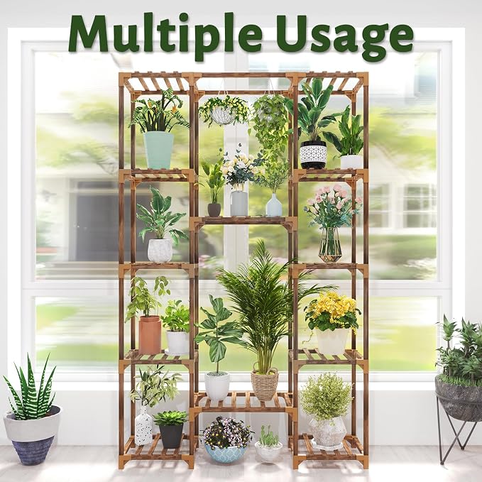 Uneedem Plant Stand Indoor Outdoor, Tall Plant Shelf for Multiple Plants, 12 Tiers Large Plant Rack Wood Plant Holder Plant Shelves for Room Corner Balcony Garden Patio