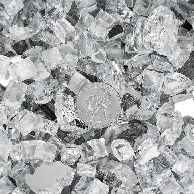 Onlyfire 10 lbs Fire Glass Rocks 1/2 Inch, Reflective Tempered Glass for Propane Fire Pit & Gas Fireplace, High Luster Firepit Glass Stones for Fire Table, Platinum (Multicolor Options Available)