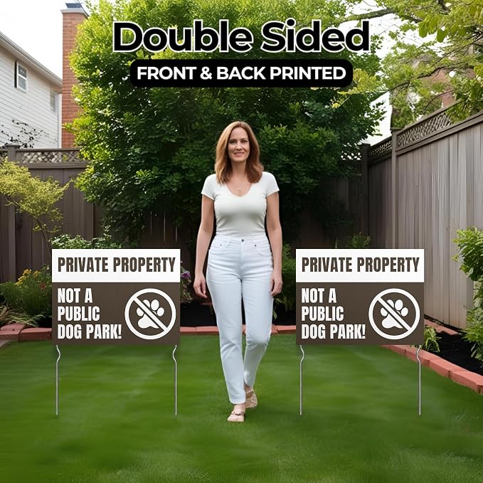 Private Property – Not a Public Dog Park! Yard Sign by DC | 24"x18" Double Sided Pets Garden Sign with 13” Metal Stakes | Outdoor Signs Waterproof for Lawn, Patio, Sidewalk & House | Set of 2