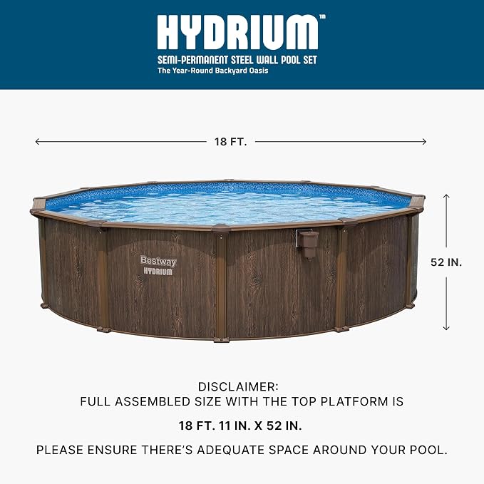 Bestway Hydrium 18' x 52" Steel Side Wall Above Ground Pool with Pump | Semi-Permanent All-Season Swimming Pool with Galvanized Steel Frame - Sand Filter Pump, Ladder, Cover, and Skimmer Included