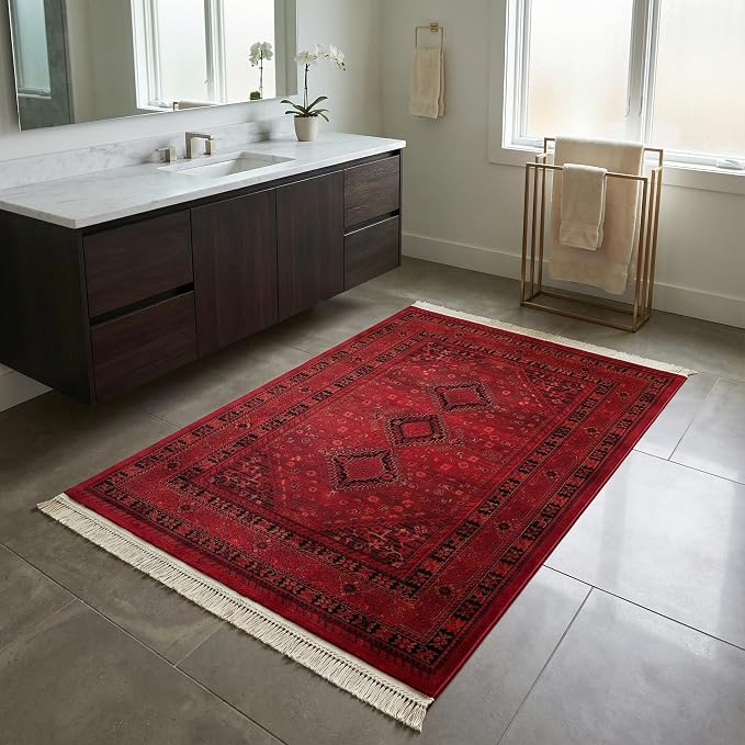 Unique Loom Tekke Collection Area Rug - Sheibani (4' 1" x 6' 1" Rectangle Red/Black)