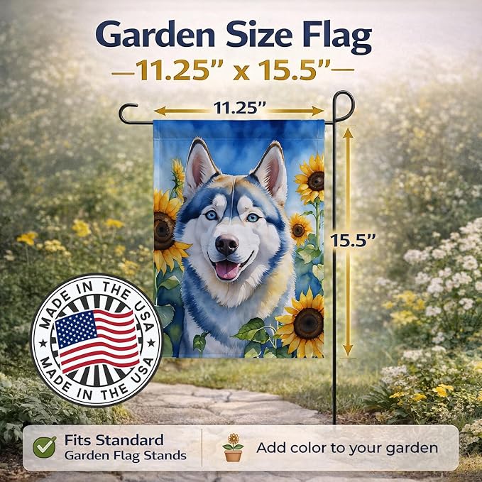 Caroline's Treasures DAC6163GF Siberian Husky in Sunflowers Garden Flag Mailbox Flag Decorative Yard Flag Banner Outside Patio Artwork Yard Flower Beds, Garden Size, Multicolor