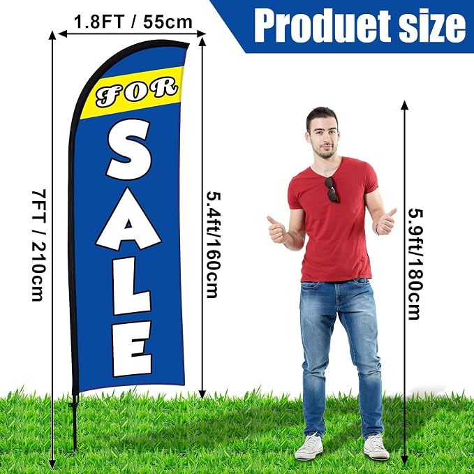 Buryeah 7 x 5.4ft Sale Feather Flag Large Sale Sign Flag with Pole Kit Huge Banner Sign with Rope for Retail Store Outside Garden Business Advertising (Blue)