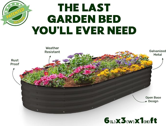 Plant & Plot Galvanized Raised Garden Beds Outdoor // 6×3×1 ft (2-Pack) Planter Raised Beds for Gardening, Vegetables, Flowers // Large Metal Garden Box // Patented Tool-Free Design (Black)