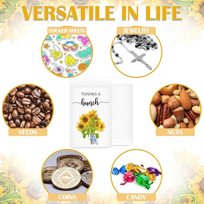 Fumete 100 Pcs Thank You Seed Packets Wedding Favor Sunflower Seed Envelopes Thanks a Bunch Party Favors Self Adhesive Seeds Storage Packets Envelopes for Appreciation Gifts Wedding, No Seeds