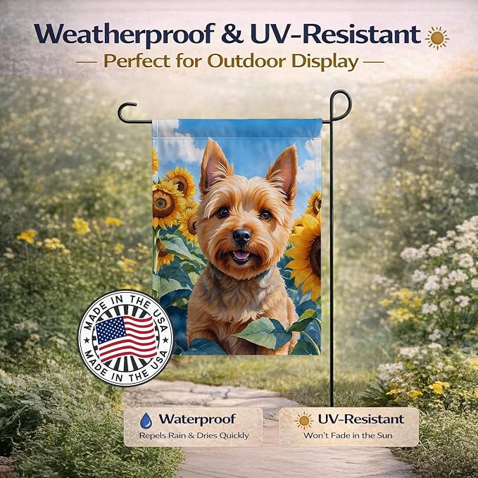 Caroline's Treasures DAC6127GF Norwich Terrier in Sunflowers Garden Flag Mailbox Flag Decorative Yard Flag Banner Outside Patio Artwork Yard Flower Beds, Garden Size, Multicolor