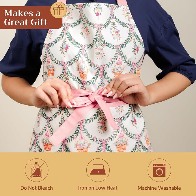 Maison d' Hermine Aprons for women with Pocket 100% Cotton (27.50"x31.50") | Adjustable Neck Strap & long ties Apron Men Chef Wedding Cooking Gardening Server Maid
