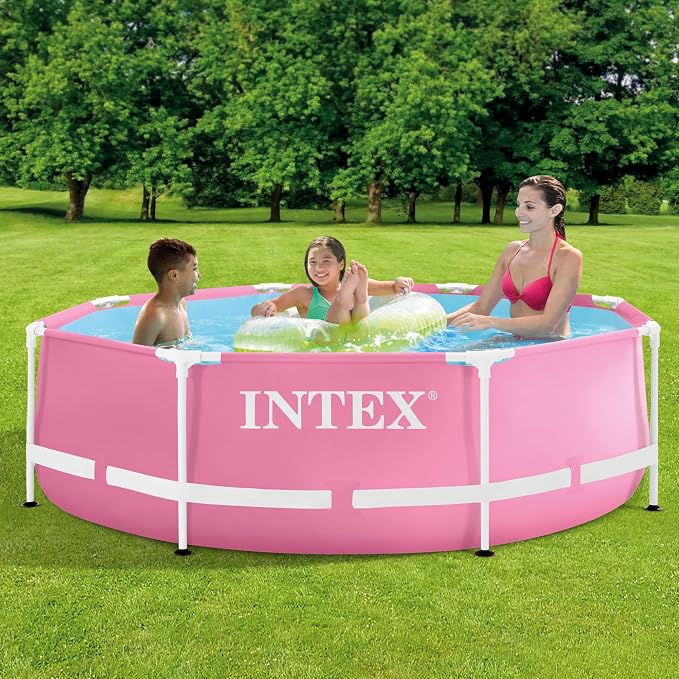 Intex 2.44m x 76cm Pink Metal Frame Pool, Set-up Size: 2.44m x 76cm (28290NP)