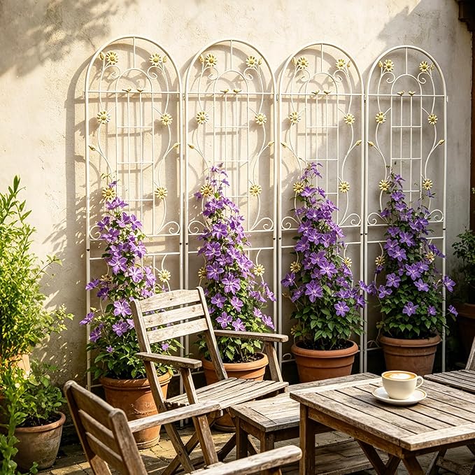 4/2 Pack White Metal Garden Trellis, 86.7" x 19.7" 71" x 19.7" Rustproof Plant Support Frame, Decorative Climbing Vine Trellis for Flower Vegetable Patio Garden Decor (White, 86.7" x 19.7", 4 Pack)