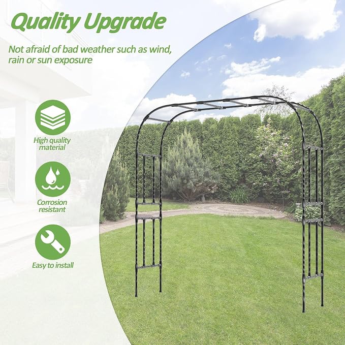 Thickened Metal Garden Arch-98.4(L)*94.5“(H),Garden Trellis for Climbing Plants Outdoor, Heavy Duty Rust-Proof Iron Arbor Archway for Backyard, Patio, Lawn and Wedding Decorations(20MM Pipe)