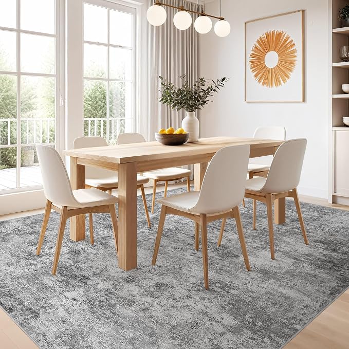 Nakagishi 10x12 Area Rugs Living Room: Washable Abstract Large Neutral Soft Rug Stain Resistant Modern Indoor Floor Non-Slip Carpet for Bedroom Nursery Kids Playroom Office Dining Room Dorm- Grey