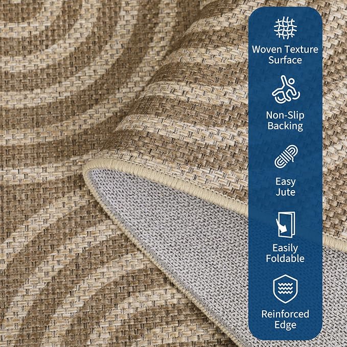Garvee Large Area Rug 10x13 Rugs Modern Abstract Washable Rug | Brown Rainbow Area Rug Stain Resistant Easy Cleaning Throw Rugs Low Pile Floor Cover for Nursery Dining Room Apartment