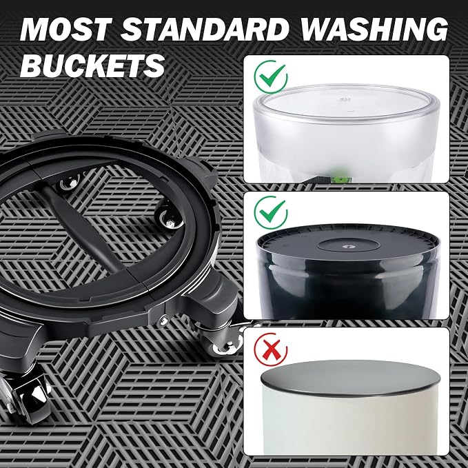 Foldable Bucket Dolly with 5 Wheels, 360°Car Wash Bucket Roller,Heavy Duty Wagon Perfect for Car Wash, Waxing,Up to 265 lbs