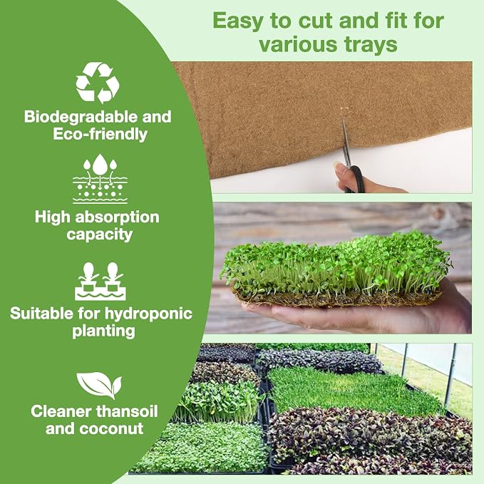 10 Pack 1020 Seed Starting Trays with 12 Hemp Grow Mats - Extra Thick Microgreens Growing Kit, 21 x 11 x 2.5 Inch Plant Trays with Hydroponic Grow Pads for Wheatgrass, Sprouts, Organic Gardening