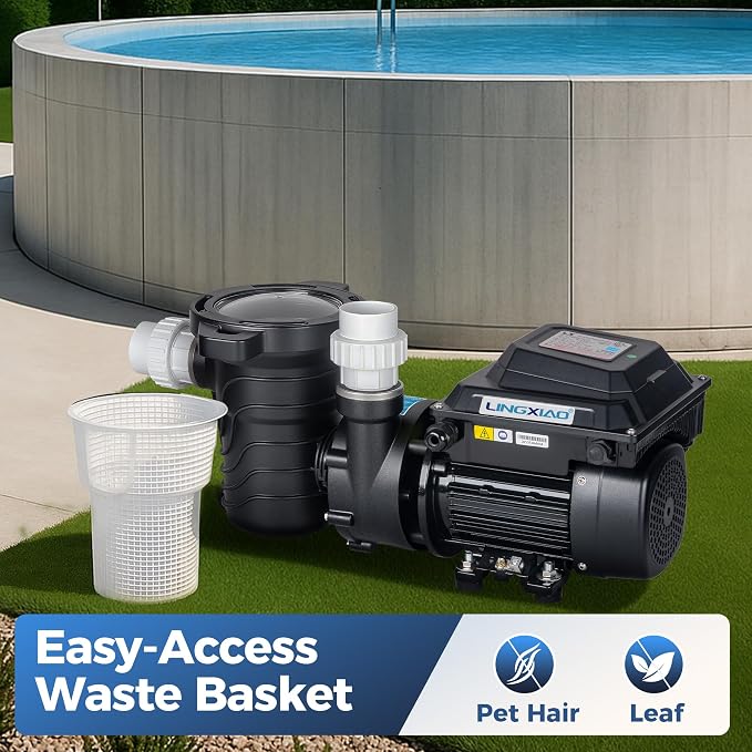 Above Ground Variable Speed Pool Pum 1HP, 115V Energy Star Above Ground Pool Pump with Filter Basket, 5230GPH, Low-Noise, Energy Saving