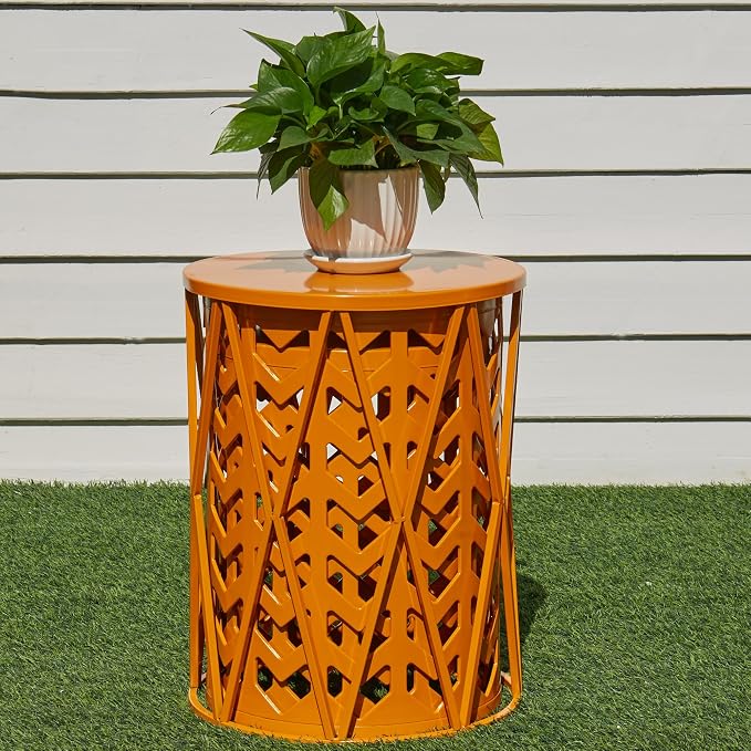 Y&M Set of 3 Stacking Coffee Table for Living Room, Patio Side Table,Indoor End Tables for Bedroom, Outdoor Decorative Garden Stool with Heavy Duty Metal Frame Modern Industrial Decor - Orange