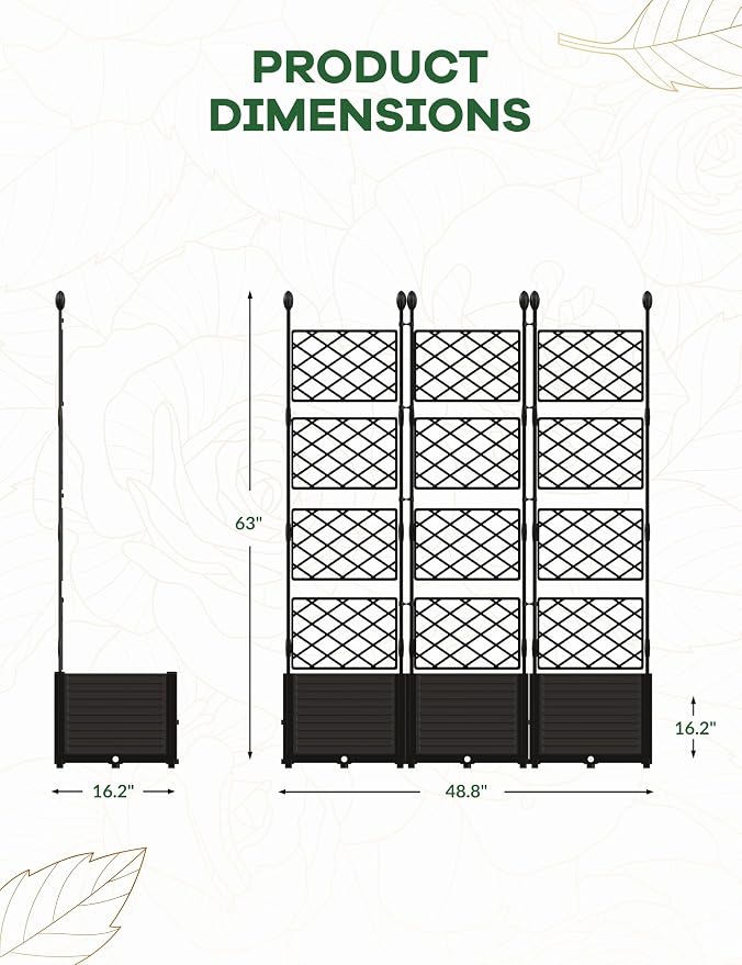 3PCS Planter Box WithTrellis,Planter Box for Climbing Plants/Vines,50x63In Garden Trellis,for Vegetables Flower, Planter Box for Backyard Patio Balcony