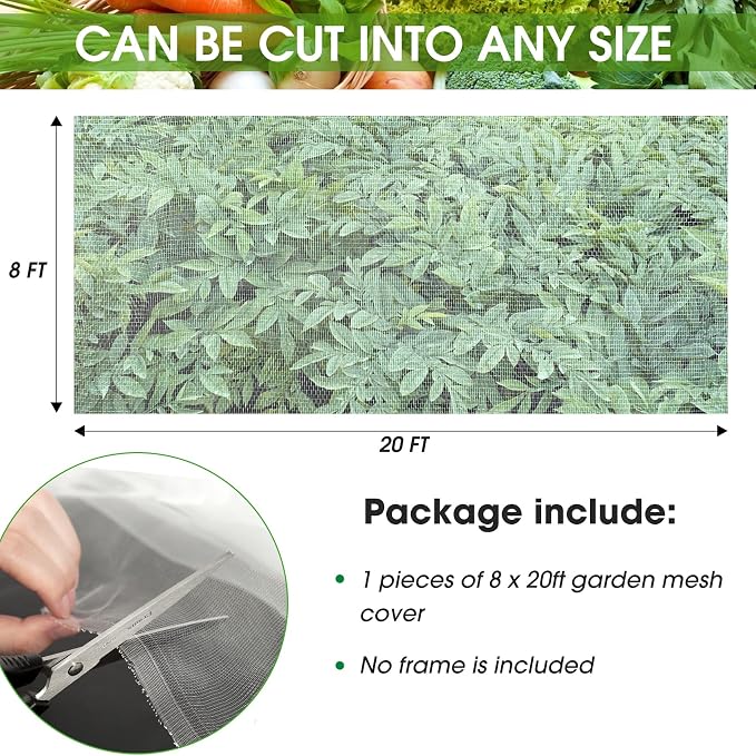 Garden Mesh Netting, 8' x 20' Mosquito Bird Netting Barrier Row Cover, Fruit Tree Net Screen Protect Plant Vegetables Fruits Crops from Cicada, Garden Bed Cover Plant Protecting Net