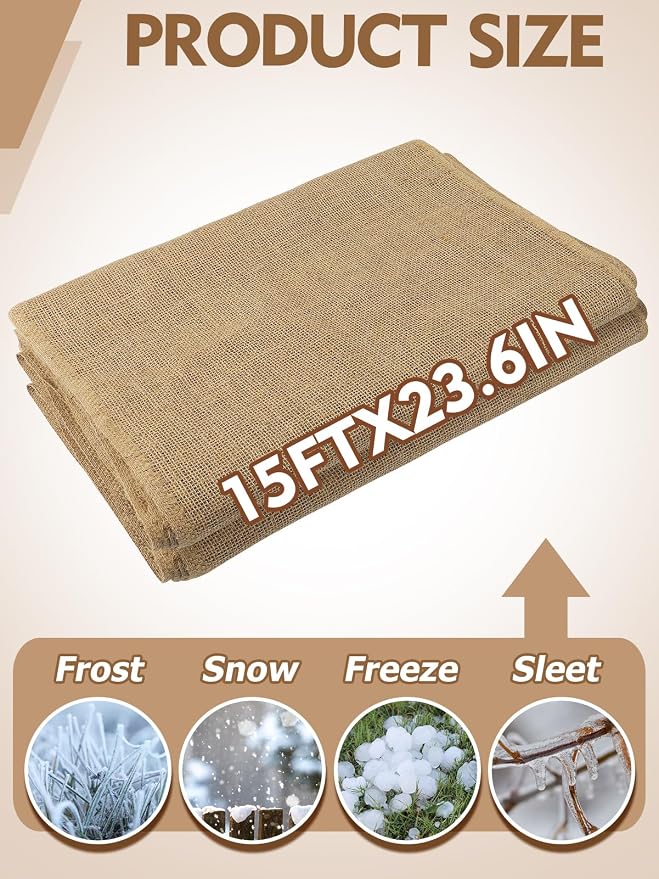 ANPHSIN 15ftx23.6in Natural Burlap Plant Covers Freeze Protection | Winter Frost Plant Blankets, Frost Cloth Tree Wrap for Outdoor Bushes Trees Potted Plants Cold Weather