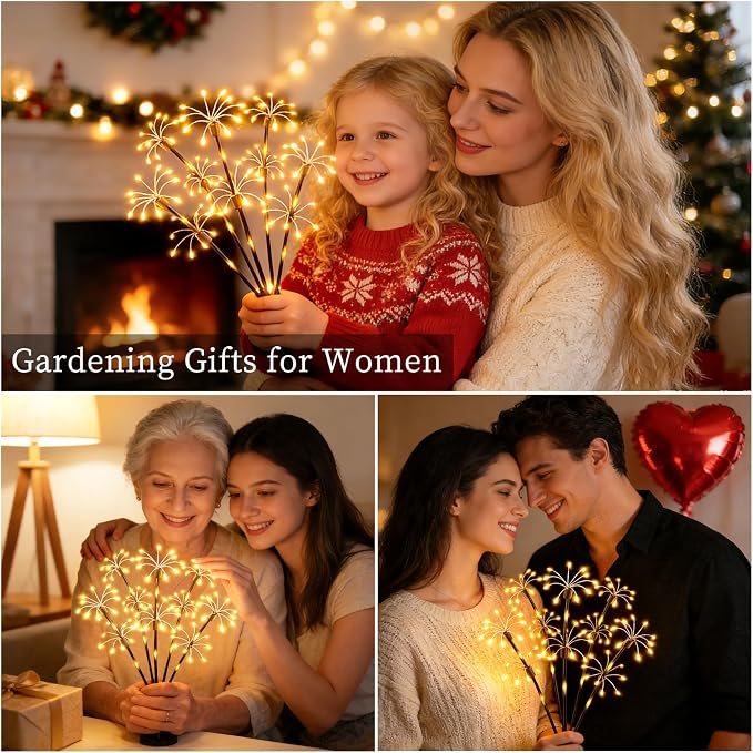 Solar Garden Lights Outdoor, 2 Pack 2-Layer Swaying Firework Lights, Waterproof Starburst Fairy Light Garden Decor for Yard Patio Pathway Lawn, Gardening Gifts for Women Mom Grandma Mother's Day