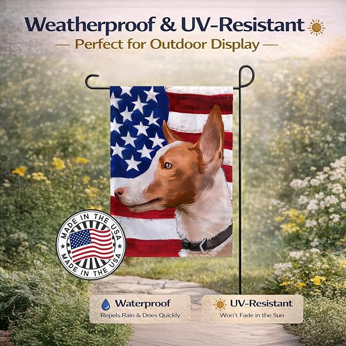 Caroline's Treasures CK6404GF Andalusian Hound Dog American Flag Garden Flag Mailbox Flag Decorative Yard Flag Banner Outside Patio Artwork Yard Flower Beds, Garden Size, Multicolor