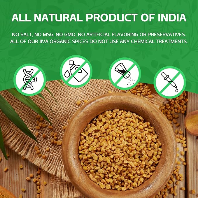 Jiva Organic Fenugreek Seeds 2.5 LB Bulk - Non-GMO, Gluten Free, Non Irradiated Whole Methi Seeds (Fenogreco En Semillas)