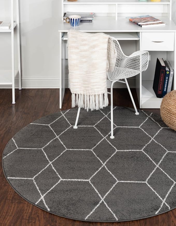 Unique Loom Trellis Frieze Collection Area Rug - Geometric (3' Round, Dark Gray/ Ivory)