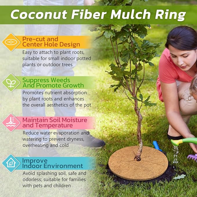 Legigo 20pcs Coconut Fiber Mulch Ring Tree Plant Protector Mat, 11.8 Inch Natural Coco Coir Tree Mulch Ring Plant Pot Soil Cover, Tree Rings Disc Plant Cover for Indoor Outdoor Plants, Landscaping