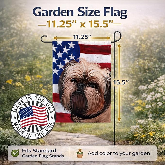 Caroline's Treasures CK6552GF Griffon Bruxellois Dog American Flag Garden Flag Mailbox Flag Decorative Yard Flag Banner Outside Patio Artwork Yard Flower Beds, Garden Size, Multicolor