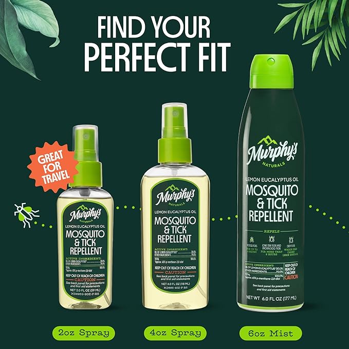 Murphy's Naturals Mosquito & Tick Bug Repellent Spray, 2 fl oz (Pack of 3) | 30% oil of lemon eucalyptus, EPA-registered & DEET-free*; 2 fl oz pump 3-pack protects skin & gear up to 6 hours
