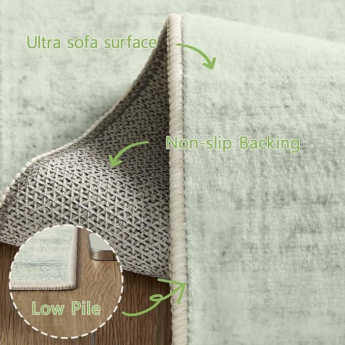 Latte&Fog 3x5 Entryway Green Area Rugs, Washable Small Rugs for Bedroom | Non Slip Low Pile Soft Floral Cute Carpet for Dining Kitchen Kids Playroom Nursery Guest Room Classroom Dorm Farmhouse Office