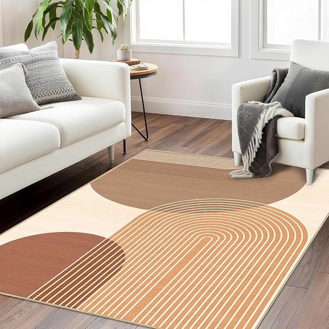 Boho Large Area Rug 4x6 for Living Room Bohemian Rugs Machine Washable Modern Geometric Rug Non Slip Printed Low Pile Indoor Floor Carpet for Dining Room Bedroom Office,Orange