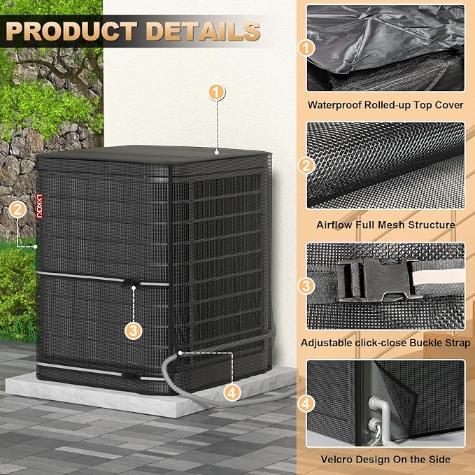 LXKCKJ Full Mesh Top Air Conditioner Cover for Outside Units- 2 in 1 Central Air conditioner Cover with 420D Waterproof Fabric and Textilene, Outdoor AC Covers Defender (Black-30x30x32)