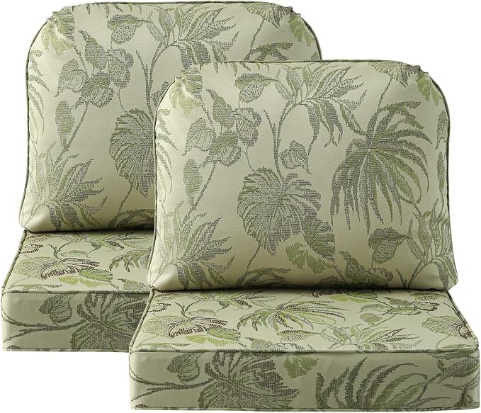Outdoor Cushions for Patio Furniture Set of 2, 24"x24" Water Repellent Chair Cushions Removable Seat Bottom & Back Cushion Covers for Chair, Sofa, Couch, Dark Green Vine