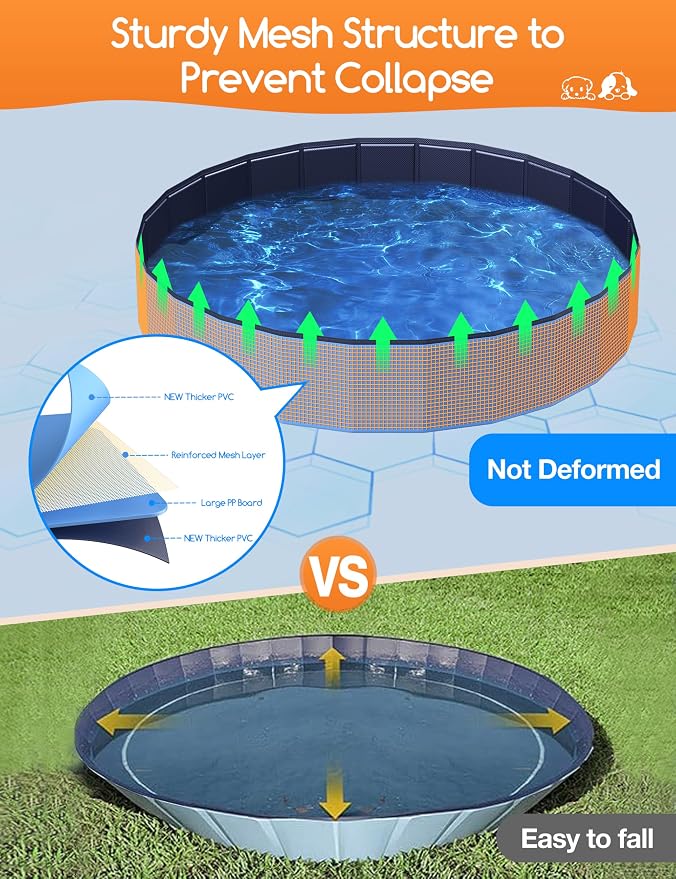 Meowant Extra Large Dog Pool Foldable 120'', Hard Plastic Kiddie Pool | Dog Swimming Pools Collapsible Dogs Pet Bath Pools, Portable Deep Dogs (7XL-120'' × 20'')