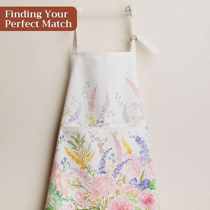 Maison d' Hermine Aprons for women with Pocket 100% Cotton (27.50"x31.50") | Adjustable Neck Strap & long ties Apron Men Chef Wedding Cooking Gardening Server Maid