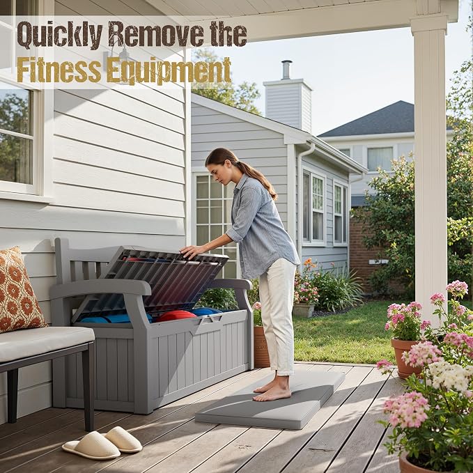 80-Gallon Outdoor Storage Bench with Cushion, Lockable Waterproof Deck Box with Armrests for Patio, Garden, Pool, Gray