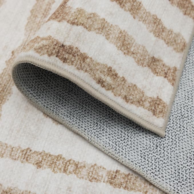 Machine Washable Area Rug Runner - Living Room Bedroom Bathroom Kitchen Entryway Office - Non-Slip Baking Low Pile Stain Resistant Premium - Modern Geometric - Finn - Beige 2'6" x 8'