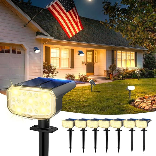 JEJOT Solar Lights Outdoor Waterproof IP65, Super Bright LED with Lens, 3000K 2 Lighting Modes, Solar Powered Yard Garden Solar Spot Lights for Outside Landscape Auto On/Off -8 Pack