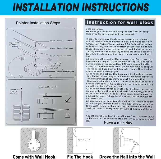 Wall Clock, Nautical Anchor on Blue Wood Silent Non Ticking Battery Operated Round Decorative Indoor Outdoor Clocks for Living Room Kitchen Bedroom Bathroom Patio 12"