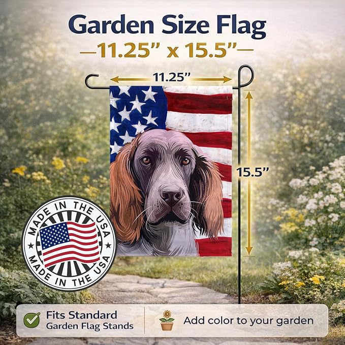Caroline's Treasures CK6537GF German Spaniel Dog American Flag Garden Flag Mailbox Flag Decorative Yard Flag Banner Outside Patio Artwork Yard Flower Beds, Garden Size, Multicolor