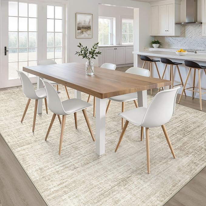 LOONGRUG 5x8 Area Rug Washable Neutral Modern Rug for Living Room Beige | Abstract Soft Stain Resistant Indoor Non-Slip Carpet for Bedroom Nursery Kids Office Playroom Dining Room