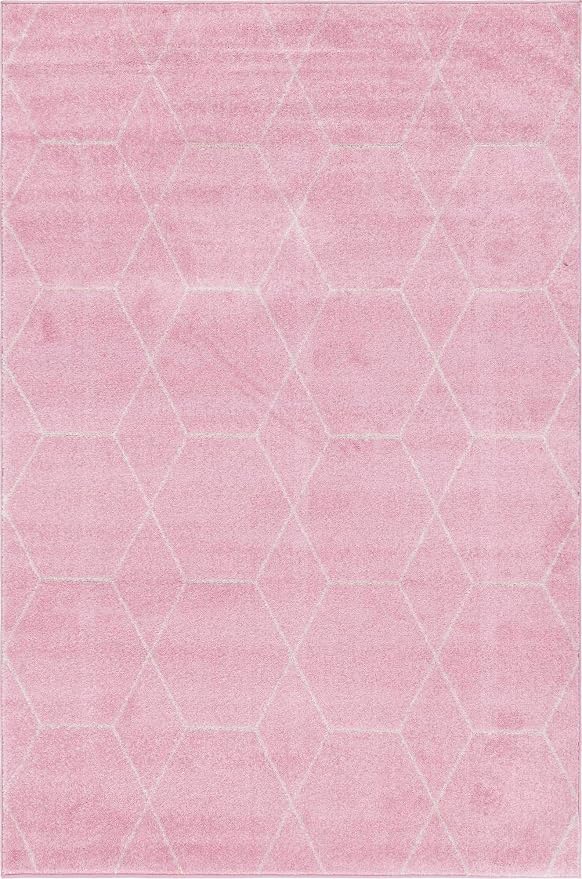 Unique Loom Trellis Frieze Collection Area Rug - Geometric (6' 1" x 9', Light Pink/ Ivory)