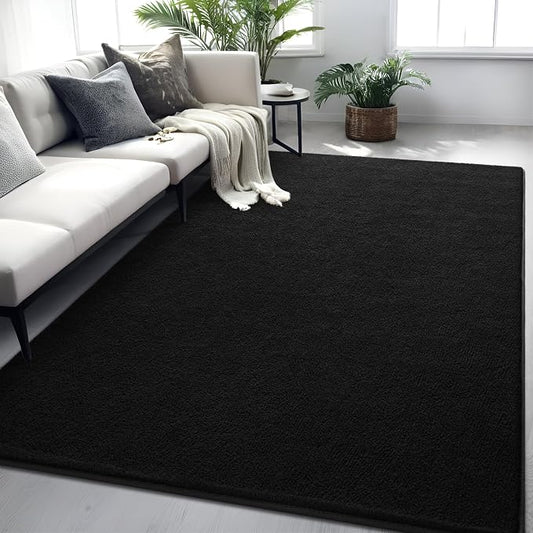 6x9 Black Area Rug Modern Aesthetic Minimalist | Washable Memory Foam, Low Pile Non Slip Indoor Carpet for Living Room Bedroom Office Classroom College Dorm Room Home Decor