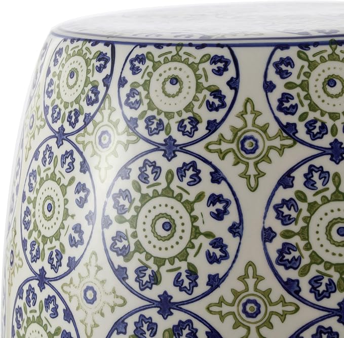 JONATHAN Y Lula 17.25" Chinoiserie Ceramic Drum Garden Stool, Traditional Floral Indoor/Outdoor Patio Side Table, Plant Stand, Blue/Green TBL1025A