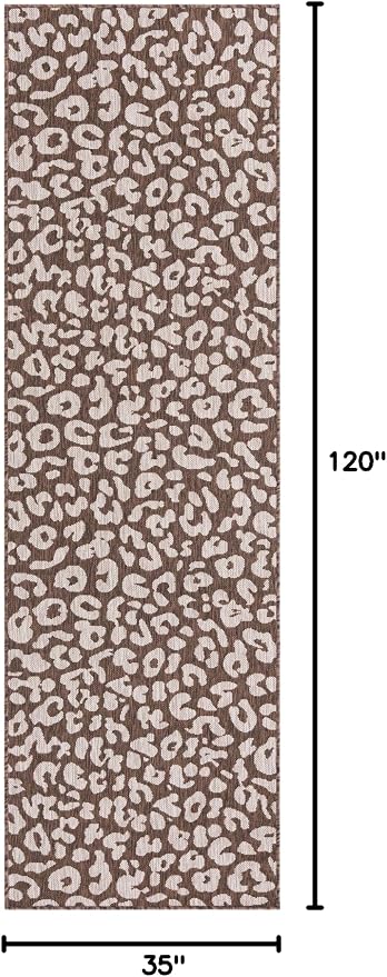 Unique Loom Outdoor Safari Collection Area Rug - Leopard (2' 11" x 10' Runner, Brown/ Light Brown)