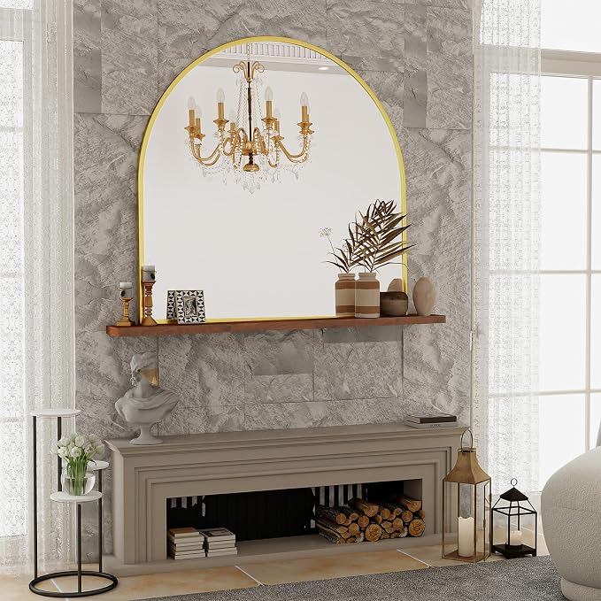Wide Arched Wall Mirror, 38 x 40 inch Arch Bathroom Mirror Gold | Wall Mounted Bathroom Vanity Mirror with Arch Metal Frame, Modern Room Decor for Bedroom, Entryway, Hanging or Leaning