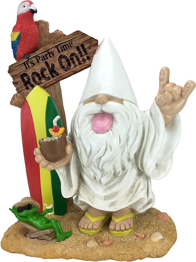 GlitZGlam Rocker Gnome – “George” and Fred The Frog - “It’s Party Time - Rock-On!” -This Gnome Brings Rock and Roll to Your Fairy Garden. A Large 13.75 Inches Tall Garden Gnome Miniature Figurine
